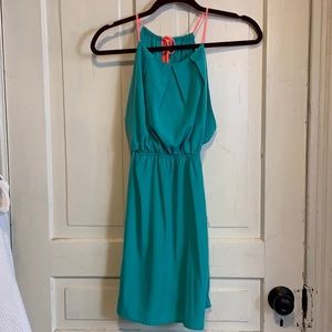 Pleated tank minidress with contrasting straps